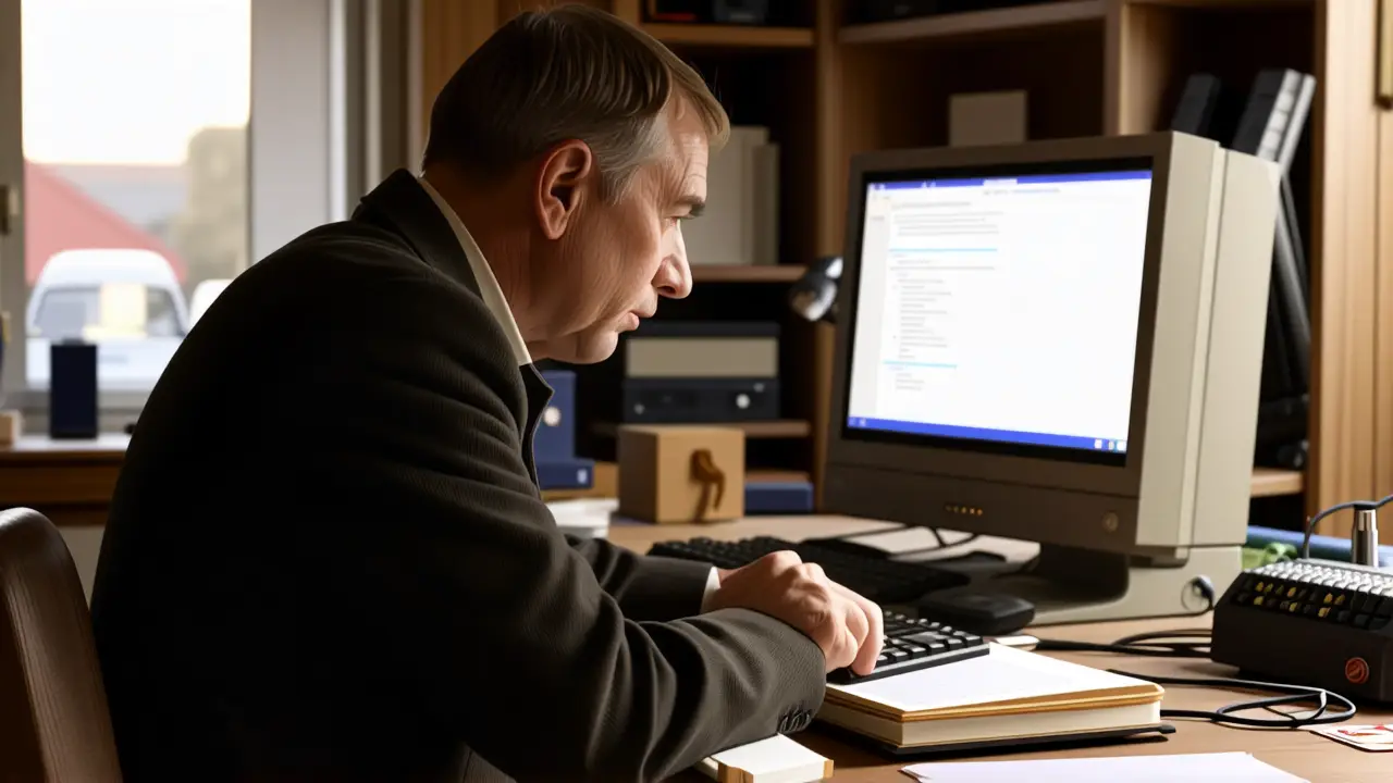 Un hombre pensativo resuelve problemas en la informática