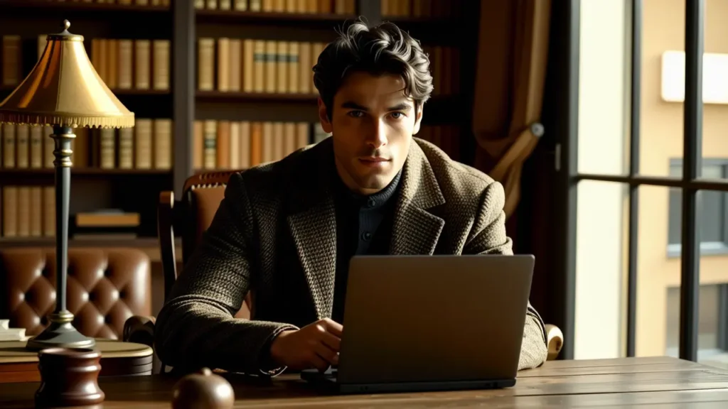 Un hombre serio en estudio clásico