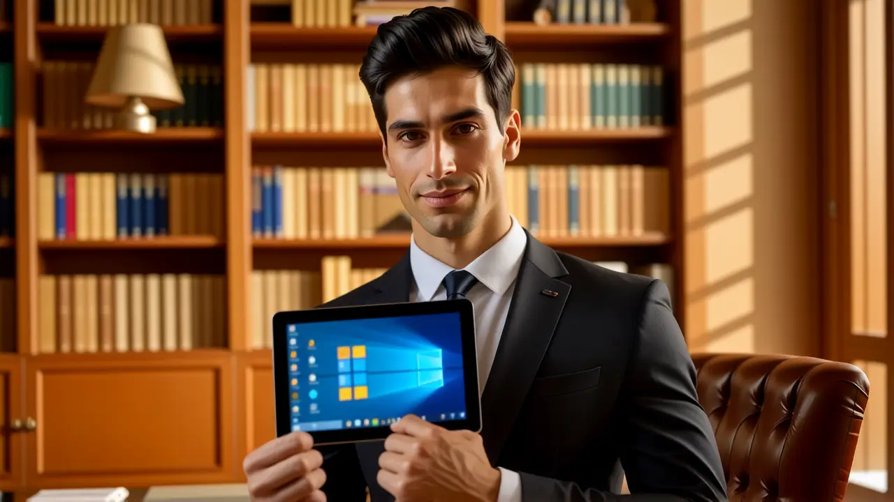 Un hombre elegante trabaja en un estudio cálido