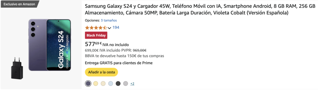 Galaxy s24 oferta blackfriday Amazon