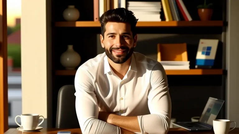 Un hombre confiado muestra instrucciones en tablet