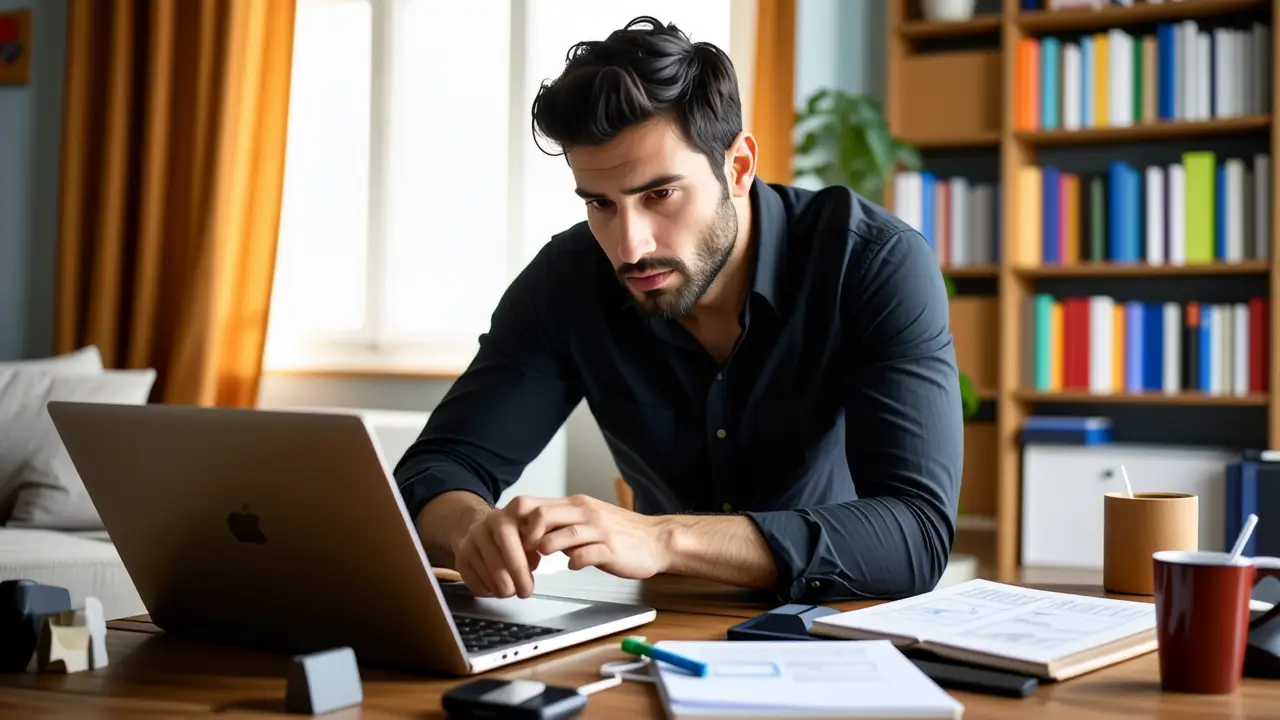 Un hombre resuelve problemas en su oficina
