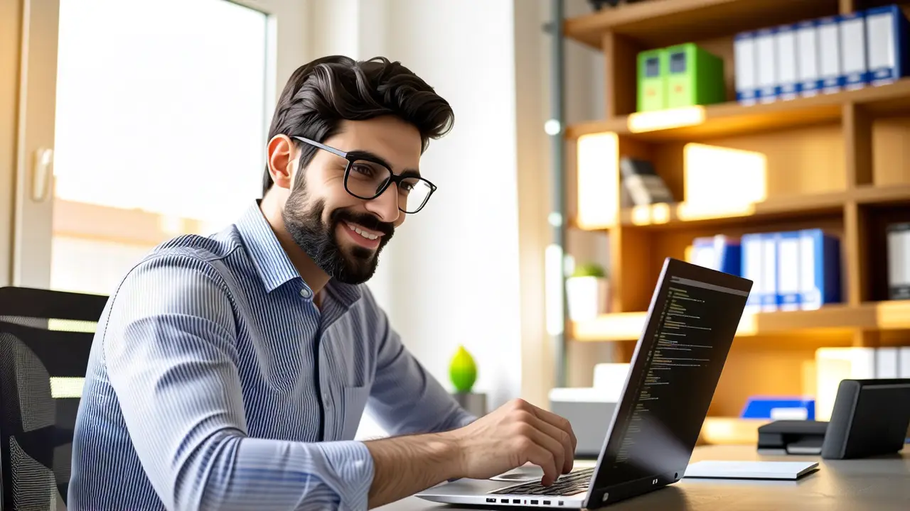 Un hombre ayuda con código en un ambiente cálido