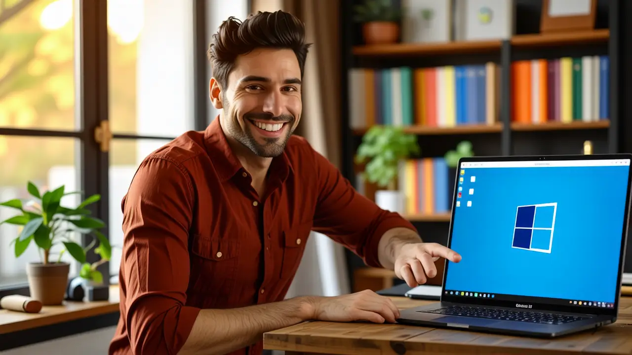 Un hombre sonriente ofrece acceso a la tecnología en casa