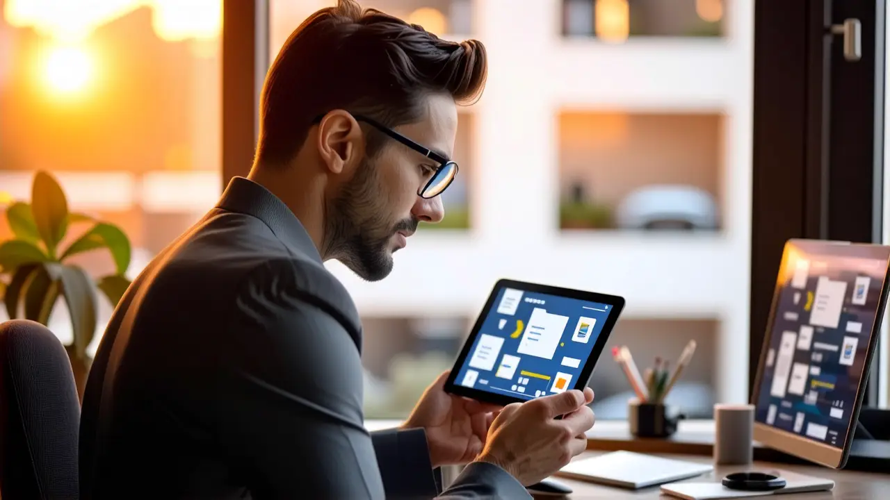 Un hombre pensativo en un estudio cálido