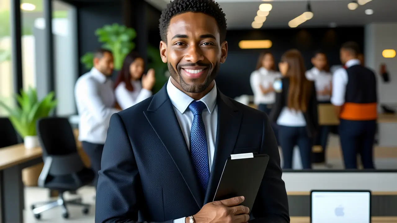 Un hombre elegante trabaja con confianza
