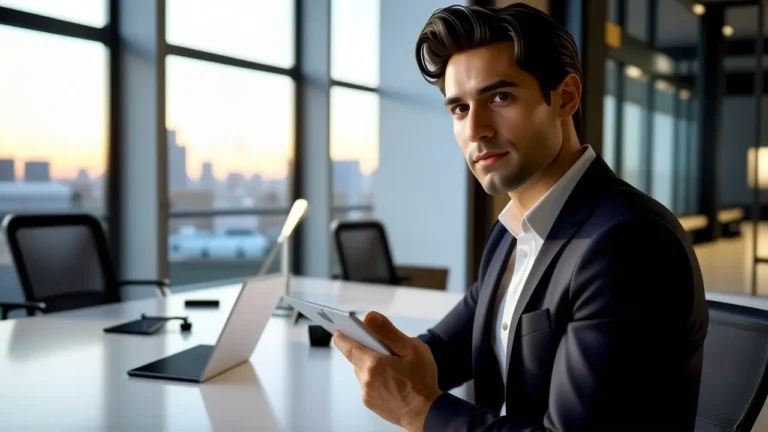 Un hombre moderno luce seguro con su tableta
