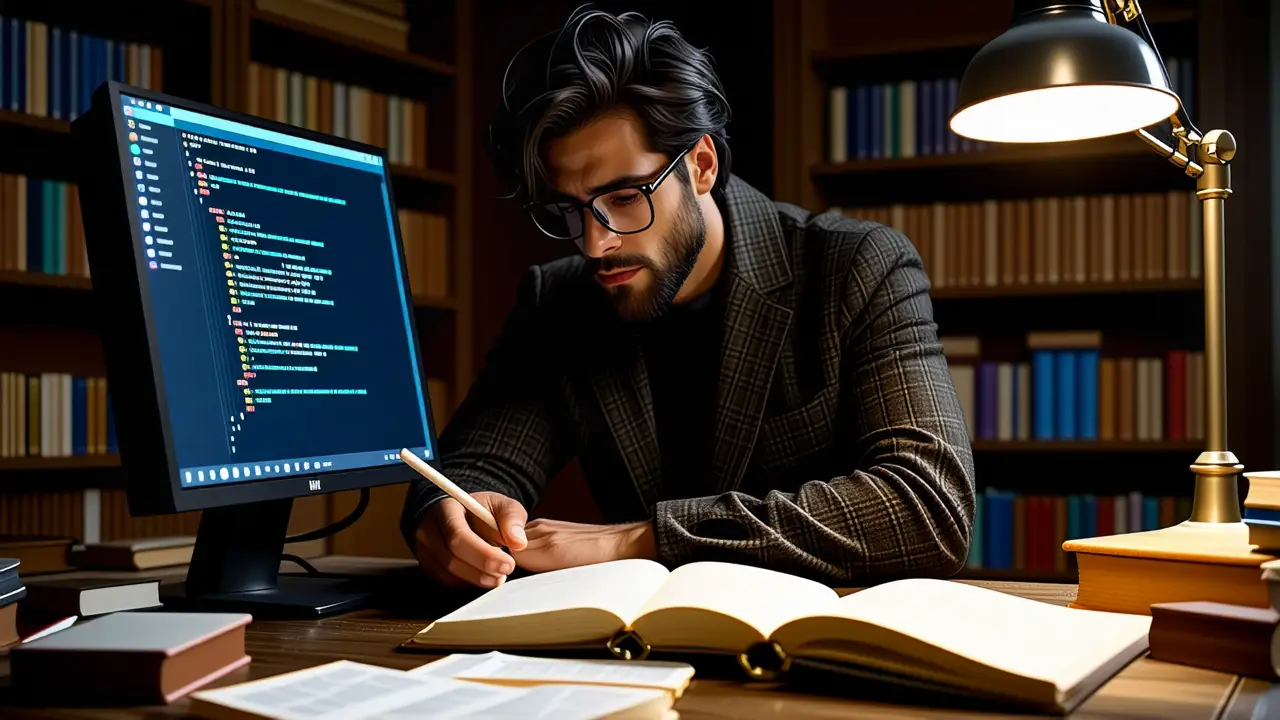 Testear Memoria RAM: Guía Windows 10/11 4 Un hombre examina registros en una oficina oscura