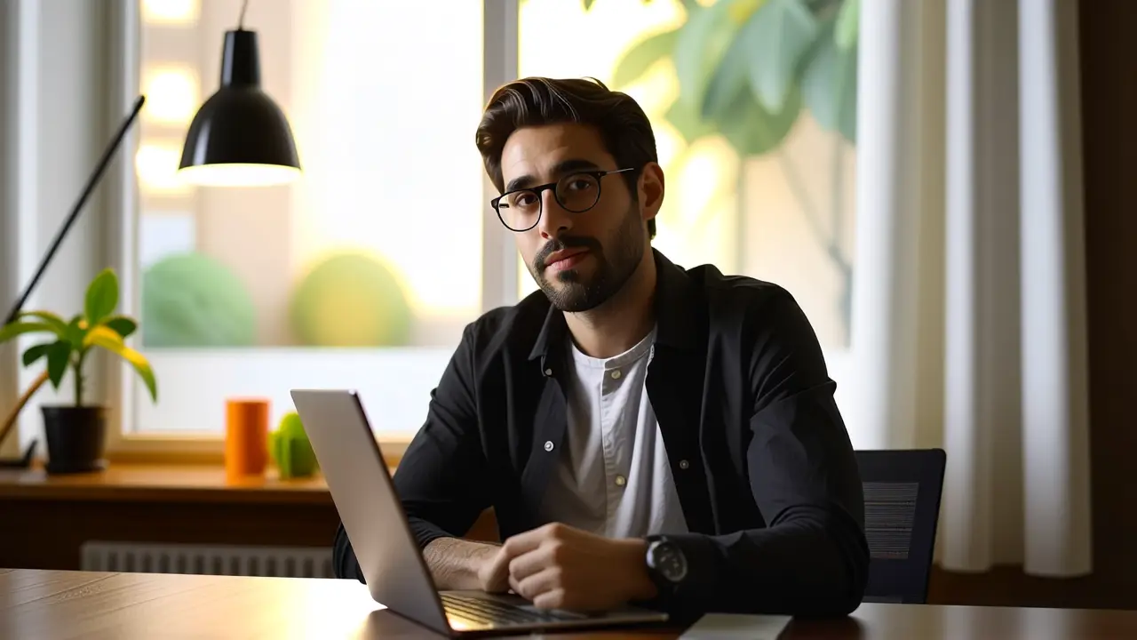 Un hombre pensativo usa una tableta en oficina