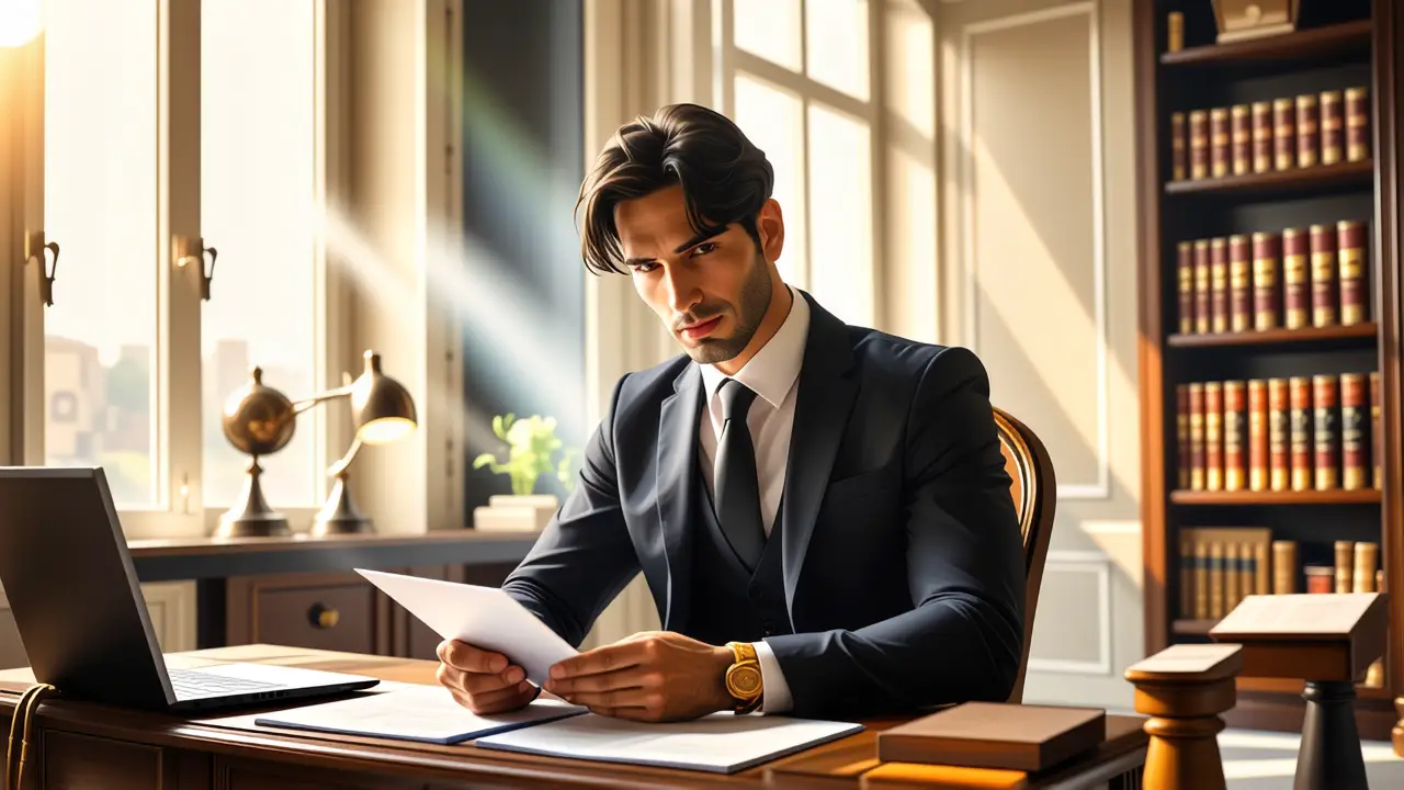 Un hombre serio observa el cursor en luz cálida