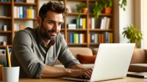 Un hombre concentrado trabaja en su portátil