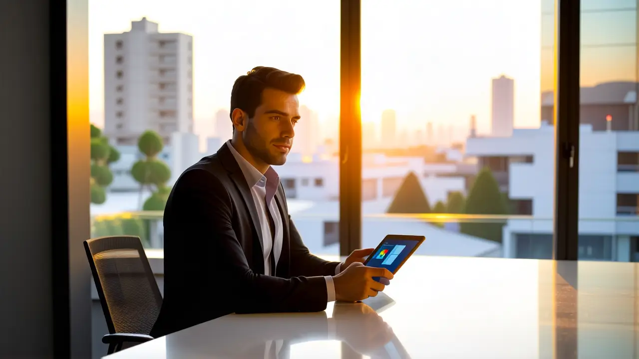 Un hombre elegante luce confianza en su oficina