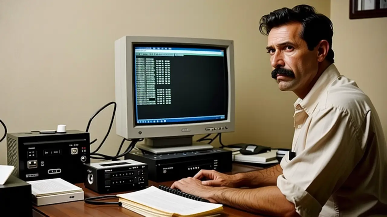 Un hombre frustrado en la era digital vintage