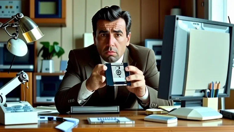 Un hombre melancólico observa un disco duro