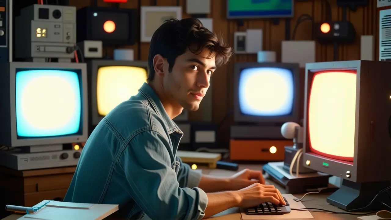 Windows 3 Requisitos: Hardware Mínimo y Óptimo 3 Un hombre pensativo trabaja con una computadora vintage