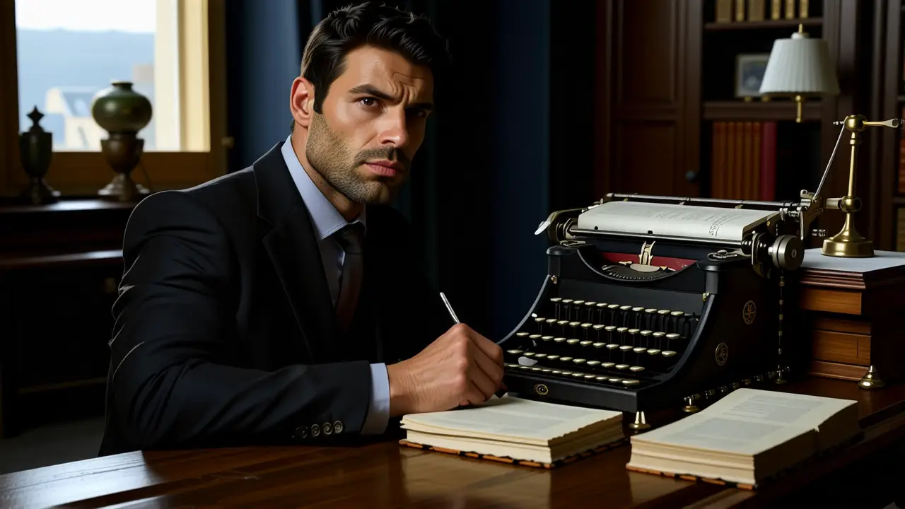 Un hombre serio domina la tecnología antigua