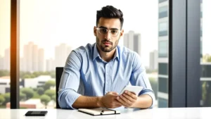 Un hombre pensativo usa una tableta en luz cálida