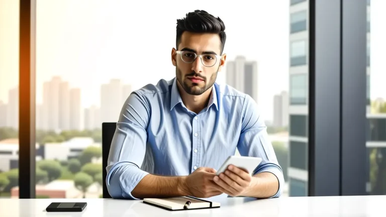 Un hombre pensativo usa una tableta en luz cálida