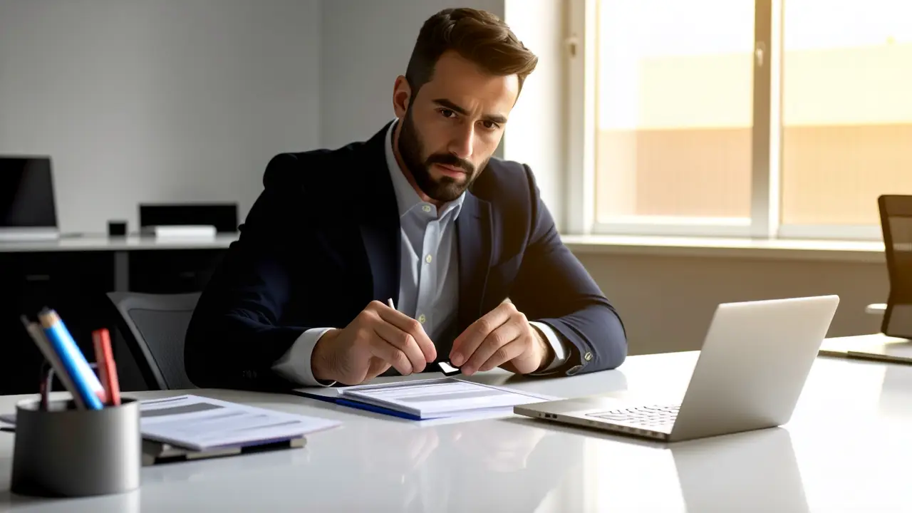 Eliminar Windows Old: Libera Espacio en Windows 11 3 Un hombre pensativo sostiene un USB en oficina