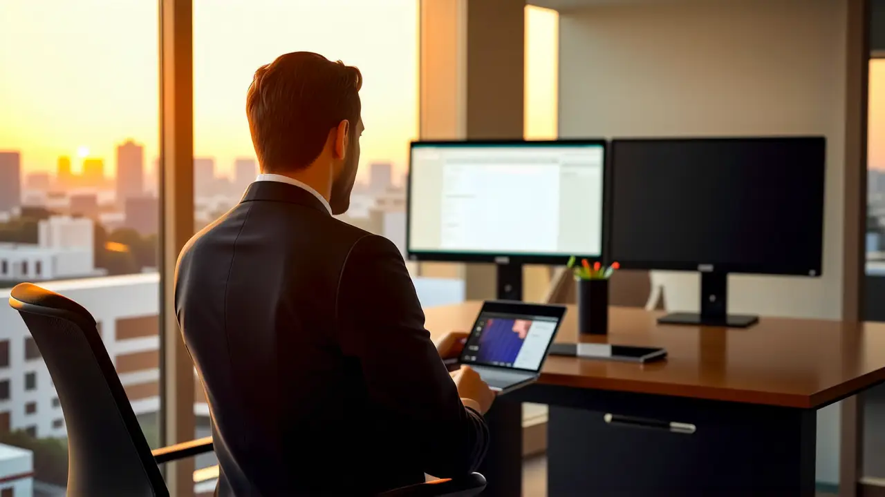Un hombre elegante trabaja en un entorno moderno
