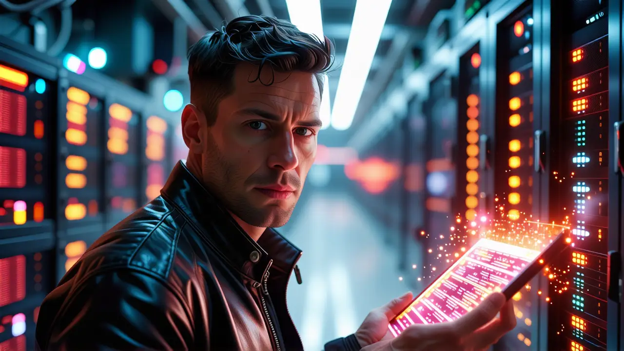 Hombre cyberpunk en arte digital misterioso