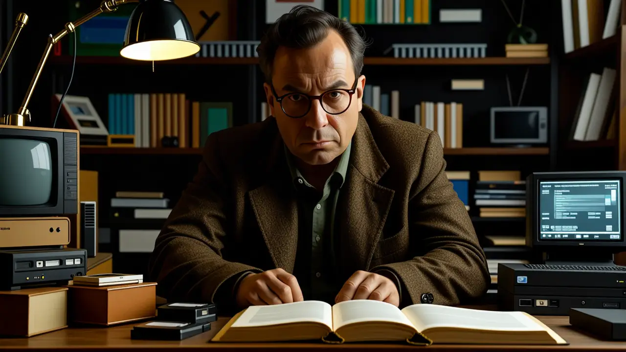 Un hombre frustrado trabaja en la noche